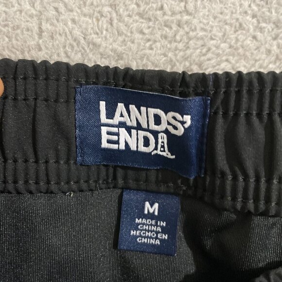 NEW Lands' End Mens M Black Swim Shorts Polyester Built-In Boxer Brief - Picture 4 of 6